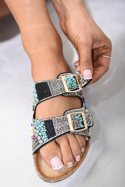 She Wears Glory™ Double Buckle Jewelled Sandals