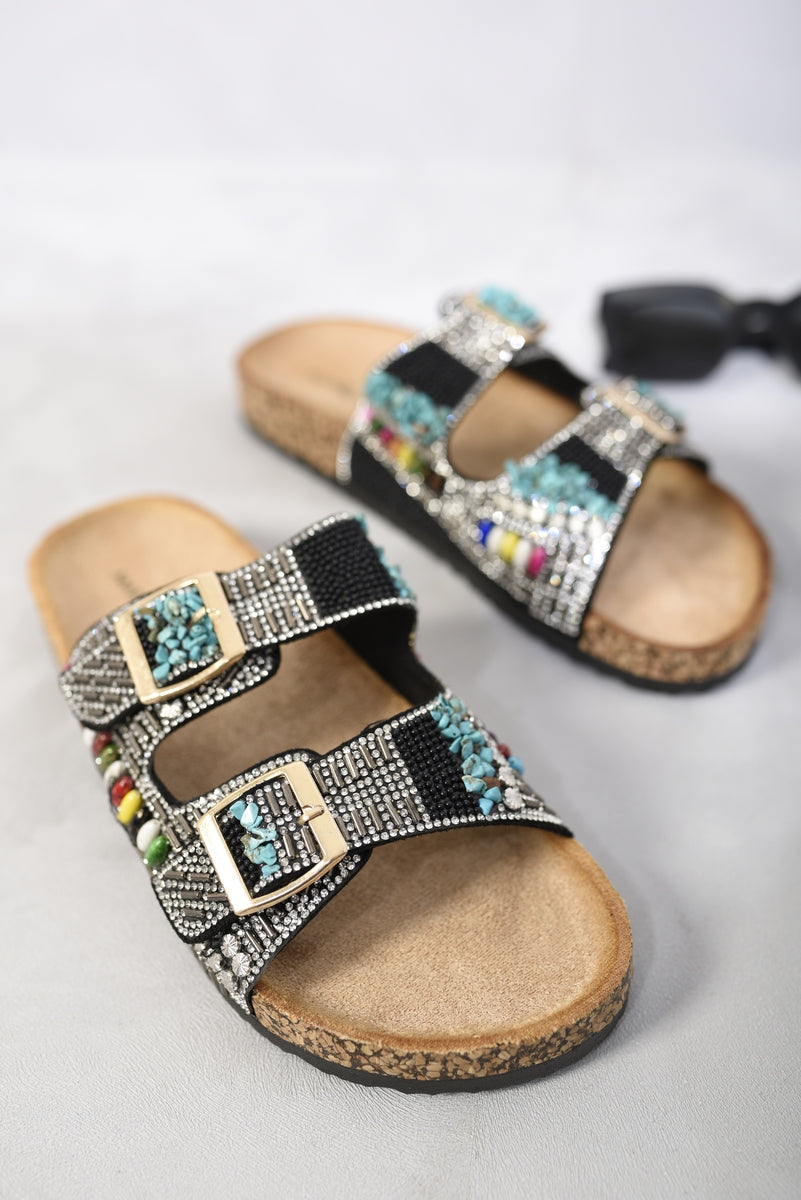 She Wears Glory™ Double Buckle Jewelled Sandals