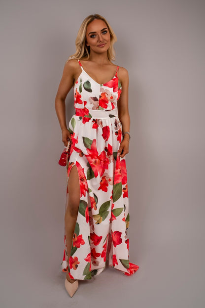 V Neck Spaghetti Strap Maxi Dress with Floral Print - She Wears Glory Beverly Hills