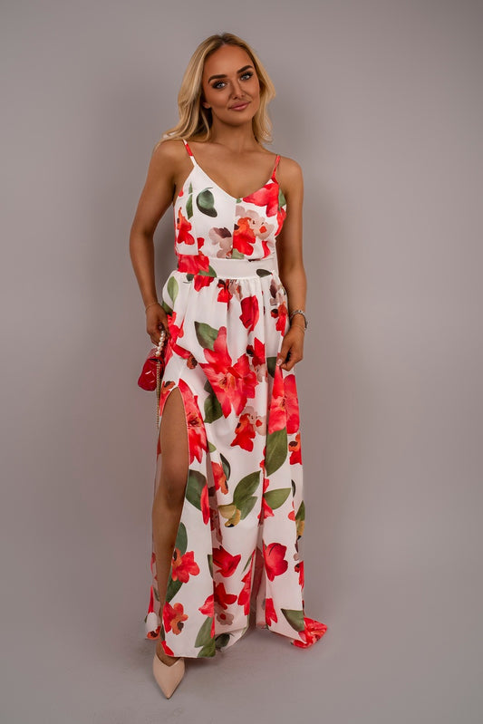 V Neck Spaghetti Strap Maxi Dress with Floral Print - She Wears Glory Beverly Hills