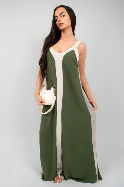 Two-Tone Sleeveless Cami Maxi Dress - She Wears Glory Beverly Hills