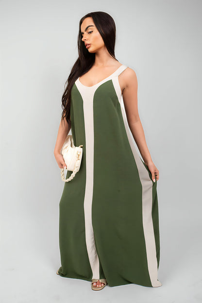 Two-Tone Sleeveless Cami Maxi Dress - She Wears Glory Beverly Hills