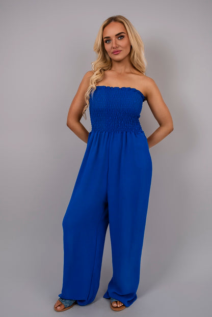 Strapless Shirred Bandeau Wide Leg Jumpsuit - She Wears Glory Beverly Hills