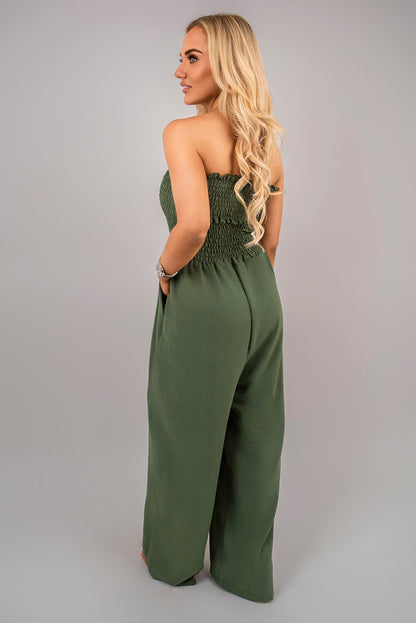 Strapless Shirred Bandeau Wide Leg Jumpsuit - She Wears Glory Beverly Hills
