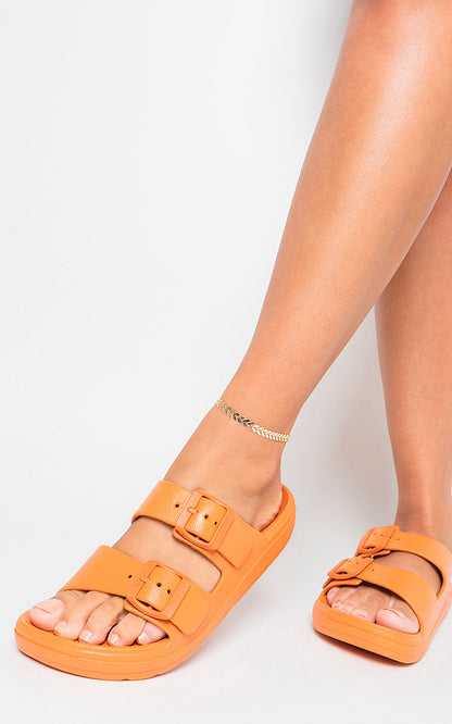 She Wears Glory™ Double Strap Slip On Buckled Sandals