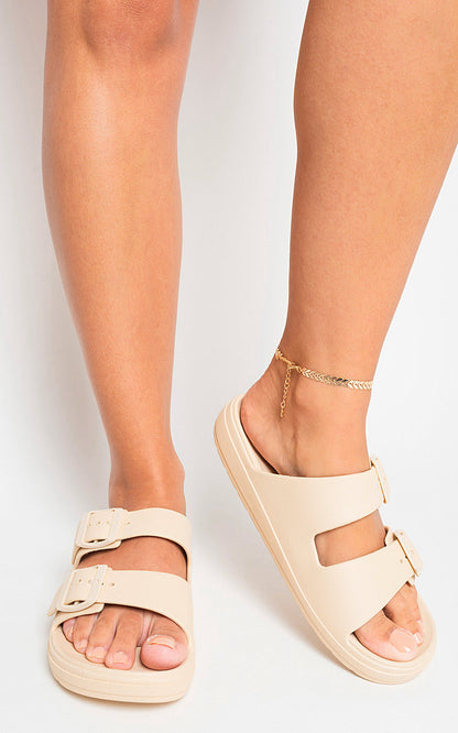 She Wears Glory™ Double Strap Slip On Buckled Sandals