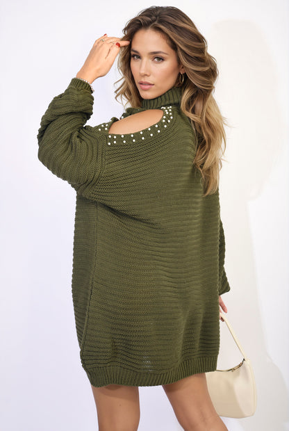 She Wears Glory™ High Neck Oversized Open Shoulder Long Sleeve Knitted Jumper