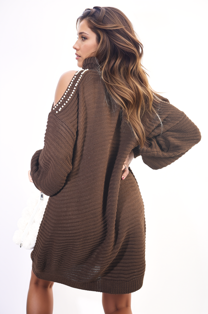 She Wears Glory™ High Neck Oversized Open Shoulder Long Sleeve Knitted Jumper