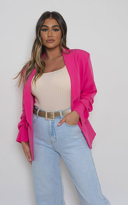 She Wears Glory™ Ruched Sleeve Casual Blazer with Side Pockets