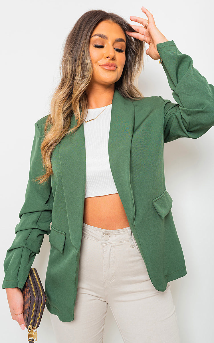 She Wears Glory™ Ruched Sleeve Casual Blazer with Side Pockets