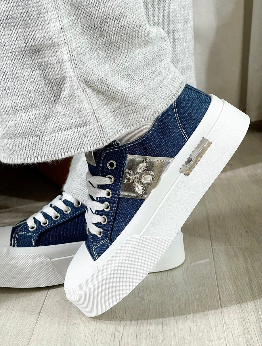 Luxe Bee Decorative Lace Up Platform Trainers - She Wears Glory Beverly Hills