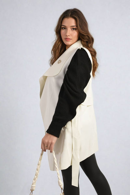 She Wears Glory™ Wide Lapel Sleeveless Belted Jacket