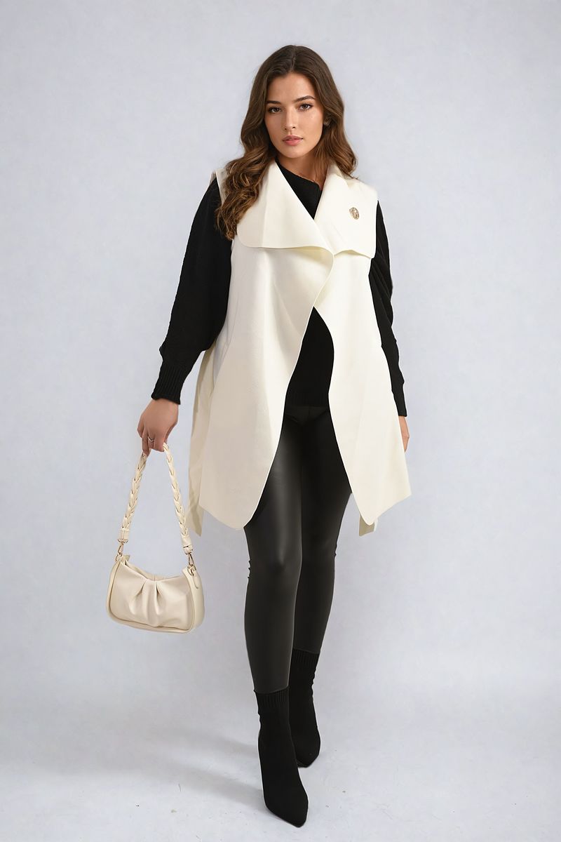 She Wears Glory™ Wide Lapel Sleeveless Belted Jacket