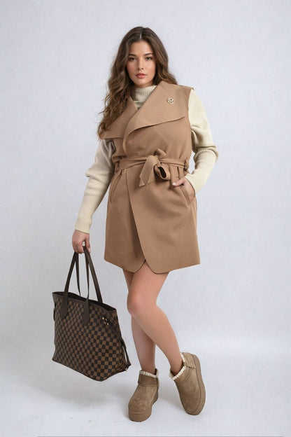 She Wears Glory™ Wide Lapel Sleeveless Belted Jacket