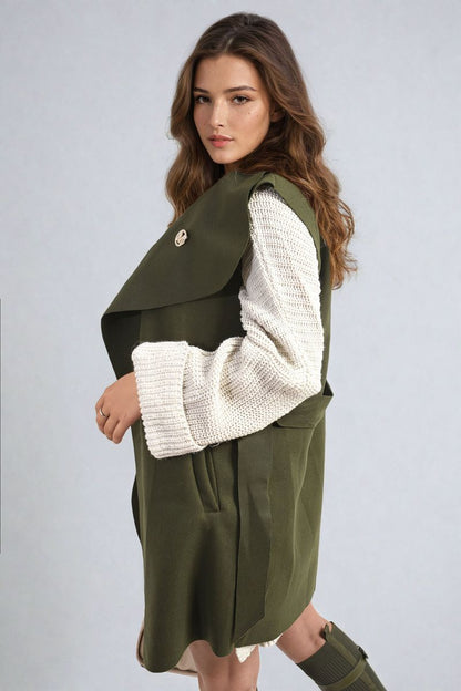 She Wears Glory™ Wide Lapel Sleeveless Belted Jacket