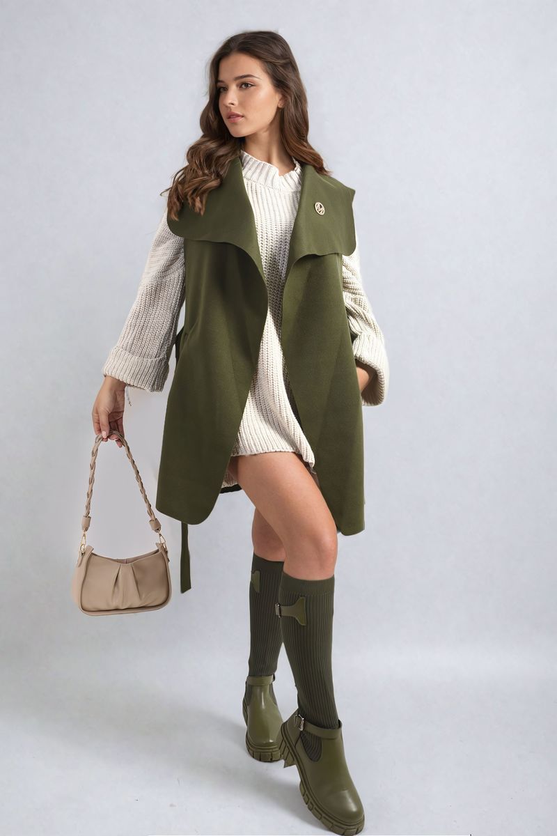 She Wears Glory™ Wide Lapel Sleeveless Belted Jacket