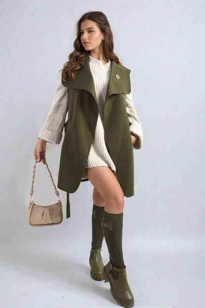 She Wears Glory™ Wide Lapel Sleeveless Belted Jacket