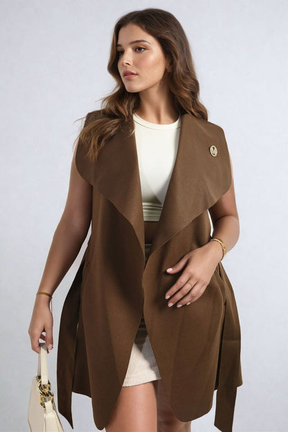 She Wears Glory™ Wide Lapel Sleeveless Belted Jacket