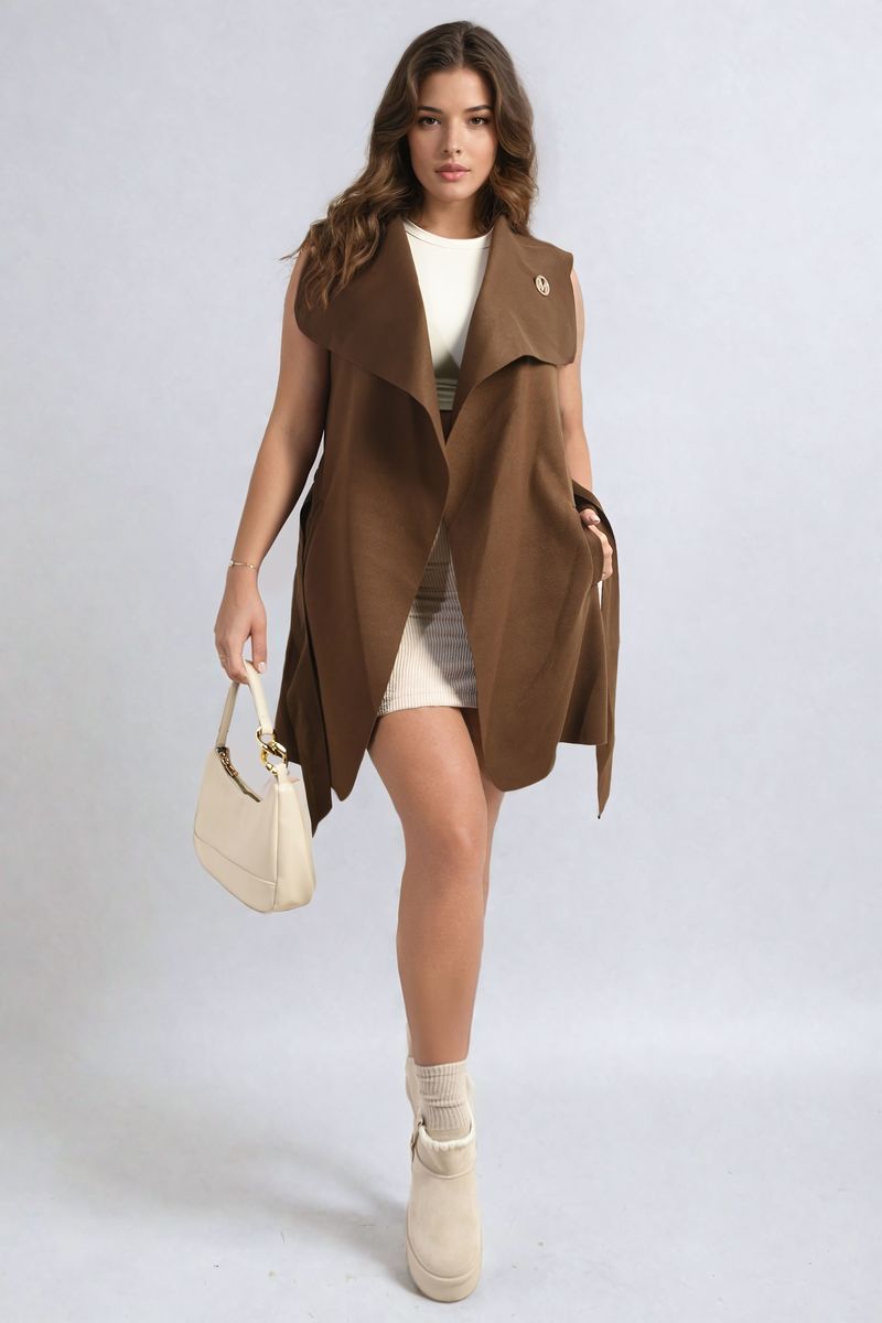 She Wears Glory™ Wide Lapel Sleeveless Belted Jacket