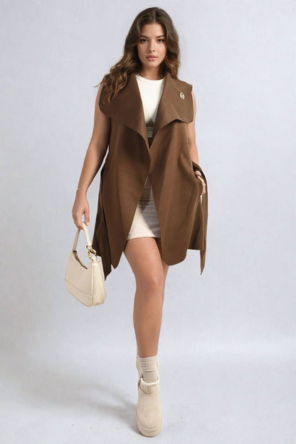 She Wears Glory™ Wide Lapel Sleeveless Belted Jacket