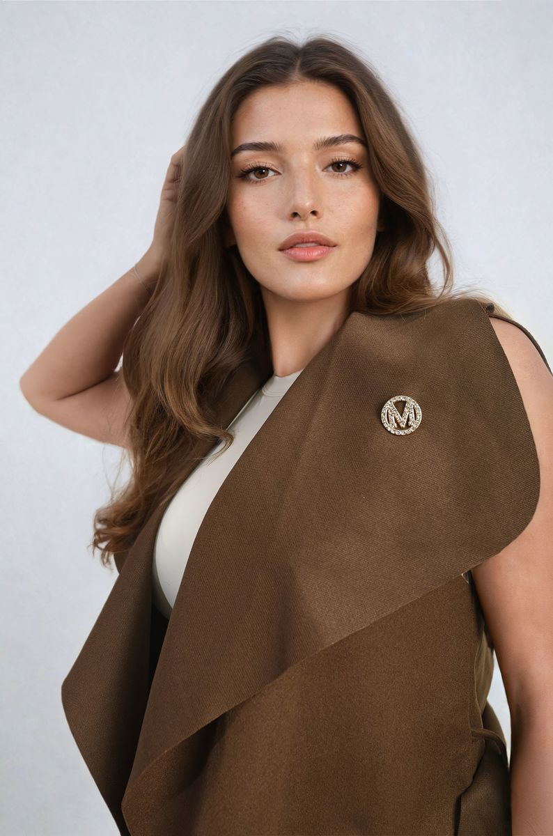She Wears Glory™ Wide Lapel Sleeveless Belted Jacket