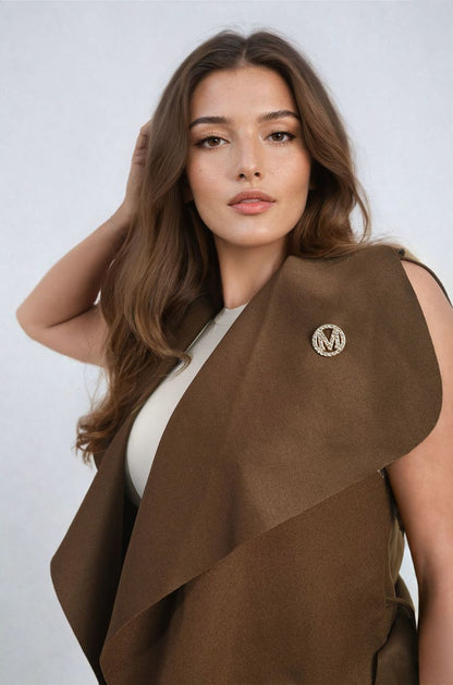 She Wears Glory™ Wide Lapel Sleeveless Belted Jacket