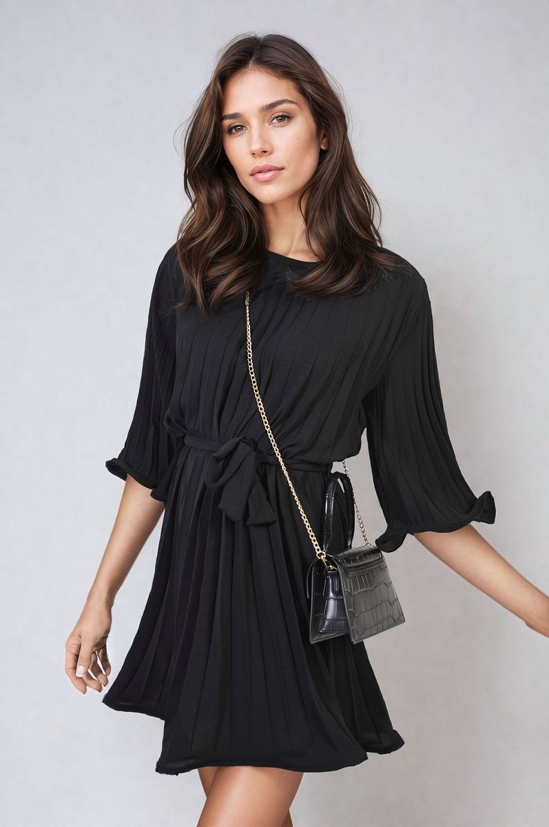 She Wears Glory™ Pleated Tie Waist Mini Dress