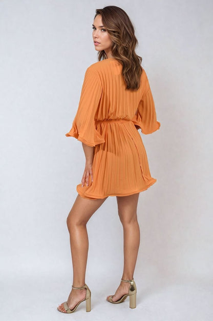 She Wears Glory™ Pleated Tie Waist Mini Dress