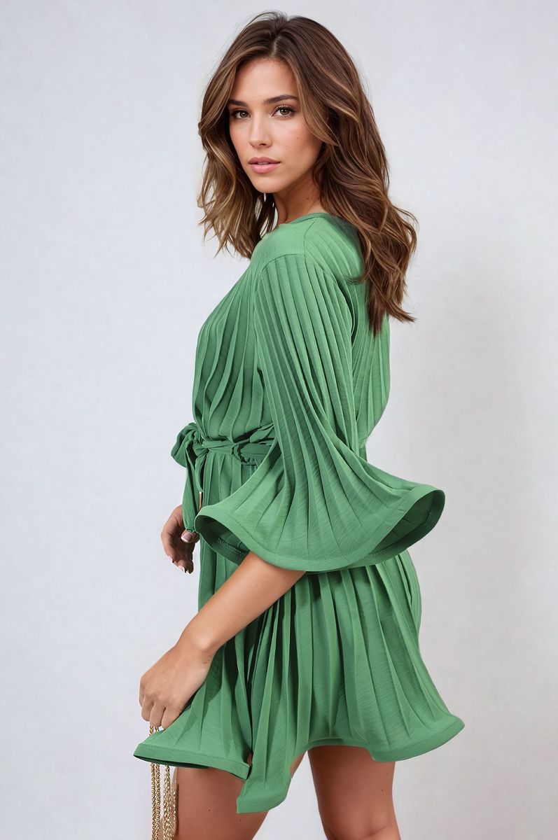 She Wears Glory™ Pleated Tie Waist Mini Dress
