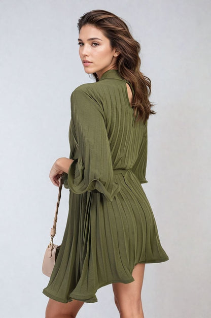 She Wears Glory™ Pleated Tie Waist Mini Dress
