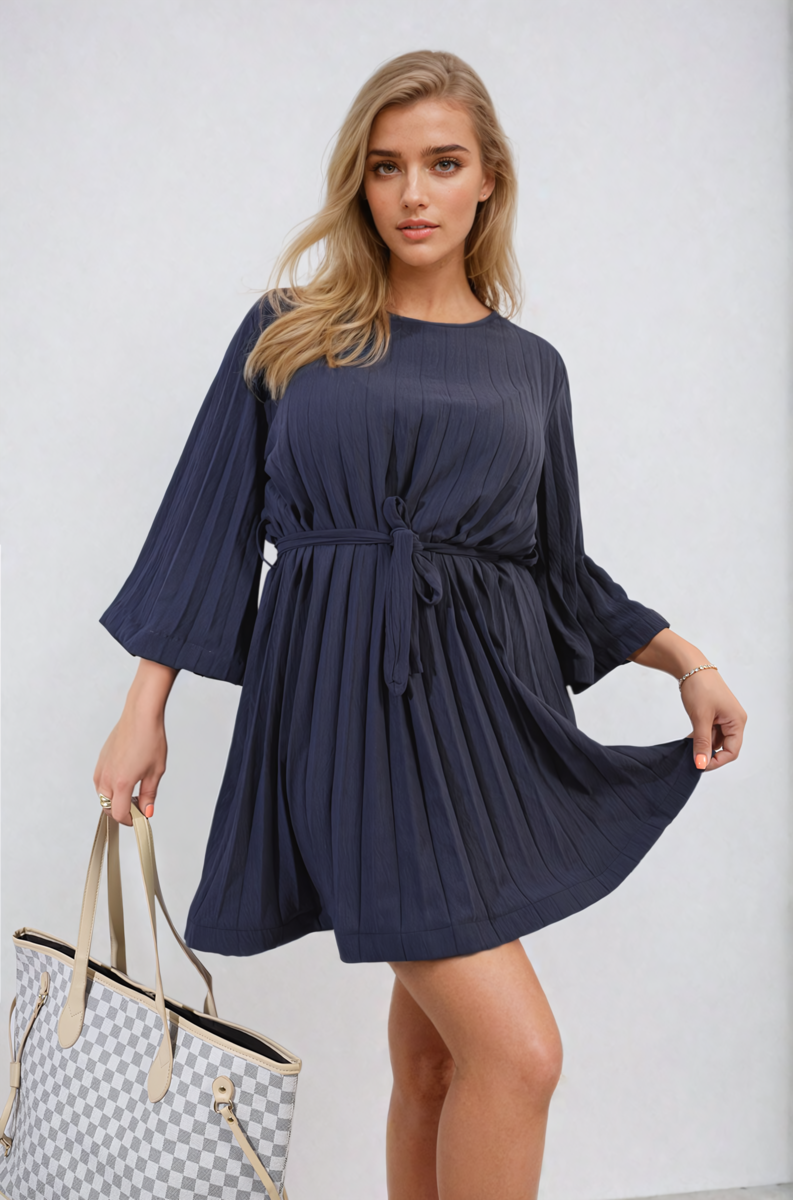She Wears Glory™ Pleated Tie Waist Mini Dress