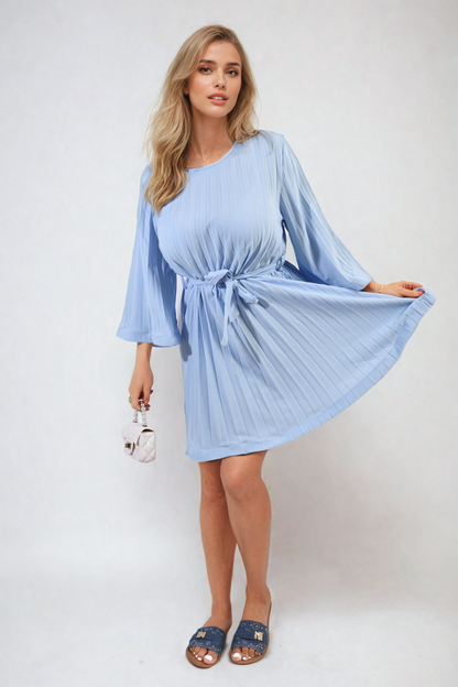 She Wears Glory™ Pleated Tie Waist Mini Dress