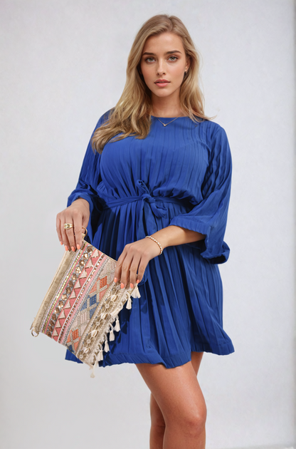 She Wears Glory™ Pleated Tie Waist Mini Dress
