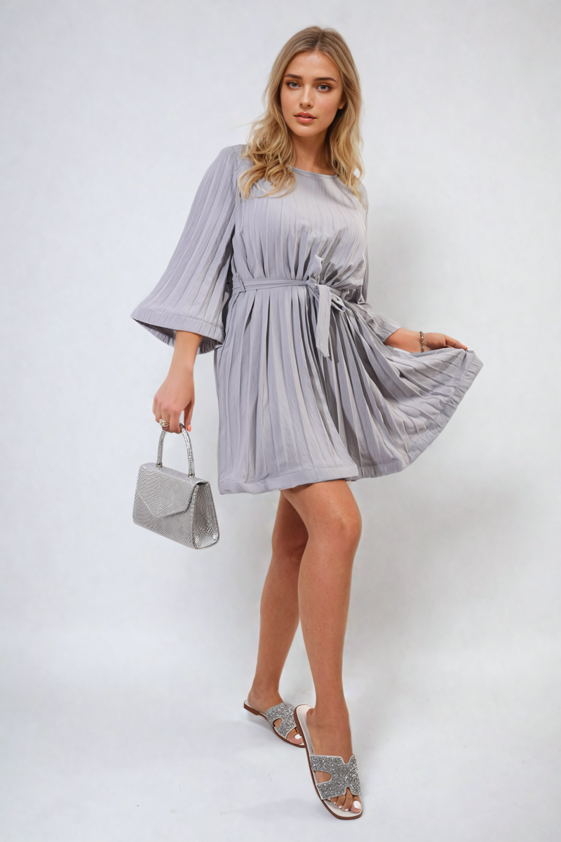 She Wears Glory™ Pleated Tie Waist Mini Dress