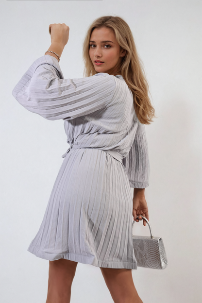 She Wears Glory™ Pleated Tie Waist Mini Dress
