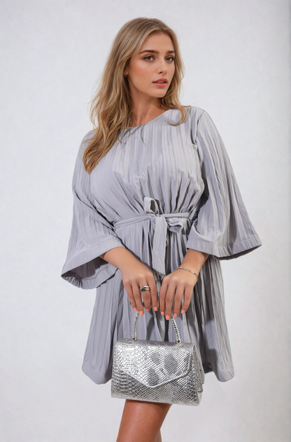 She Wears Glory™ Pleated Tie Waist Mini Dress