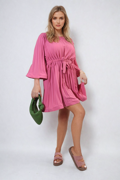 She Wears Glory™ Pleated Tie Waist Mini Dress