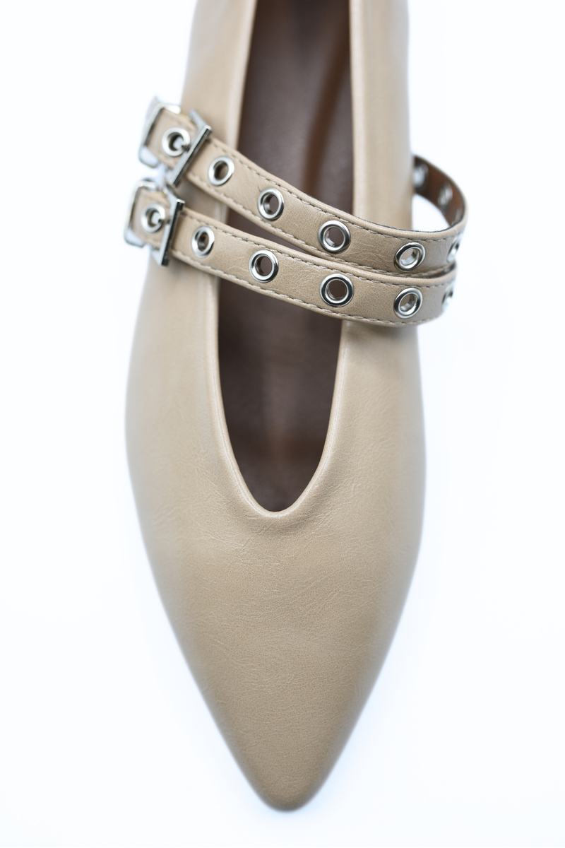 Low Heel Double Buckle Eyelet Strap Pointed Flat Shoes - She Wears Glory Beverly Hills