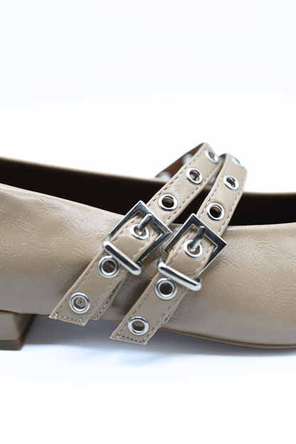 Low Heel Double Buckle Eyelet Strap Pointed Flat Shoes - She Wears Glory Beverly Hills