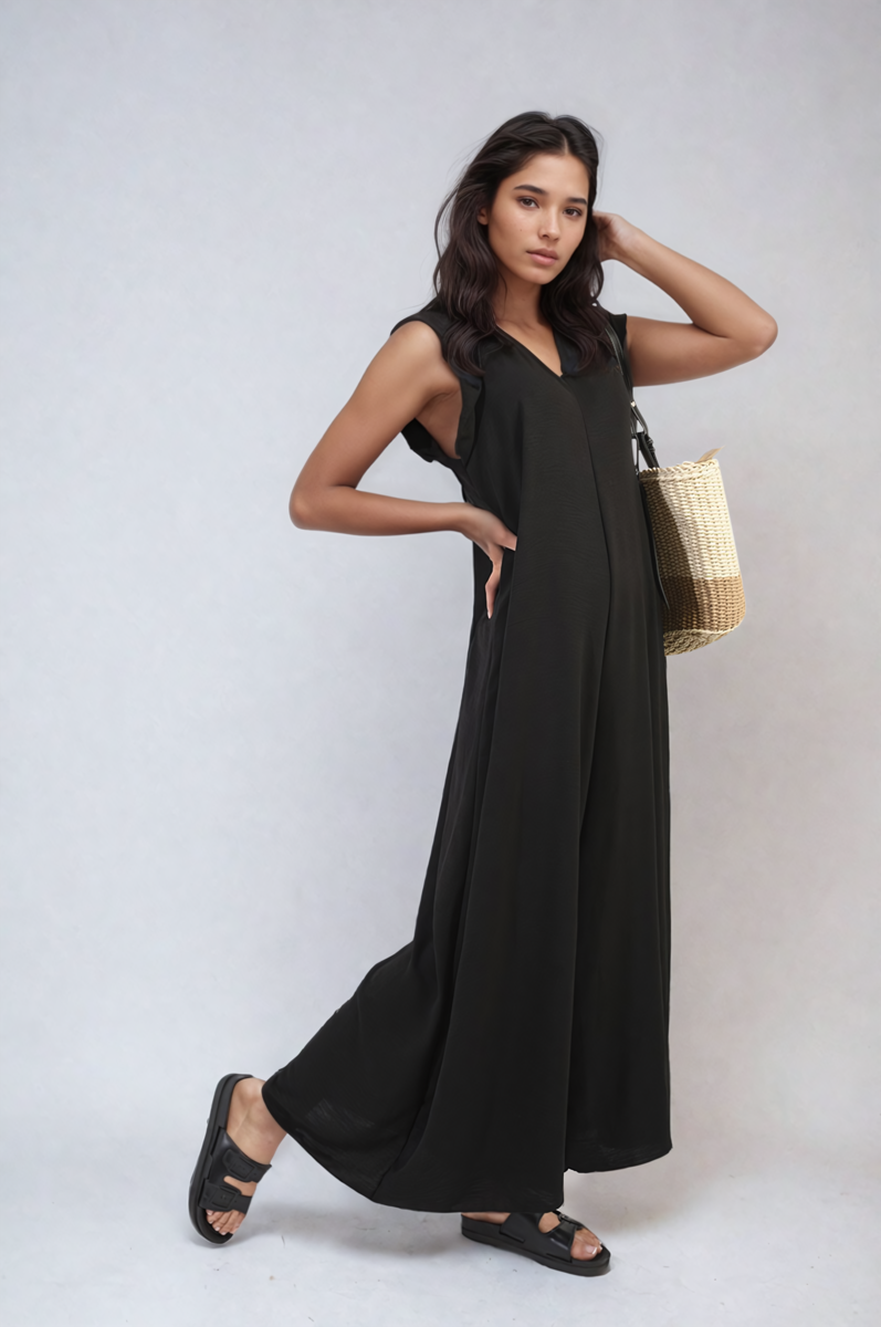 She Wears Glory™ Ruffle Sleeve V-Neck Loose Waist Wide Leg Jumpsuit