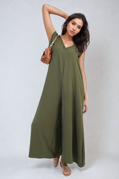 She Wears Glory™ Ruffle Sleeve V-Neck Loose Waist Wide Leg Jumpsuit