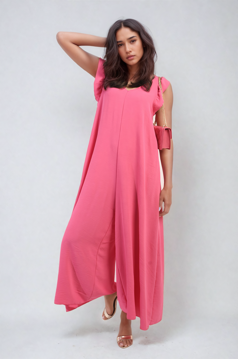 She Wears Glory™ Ruffle Sleeve V-Neck Loose Waist Wide Leg Jumpsuit