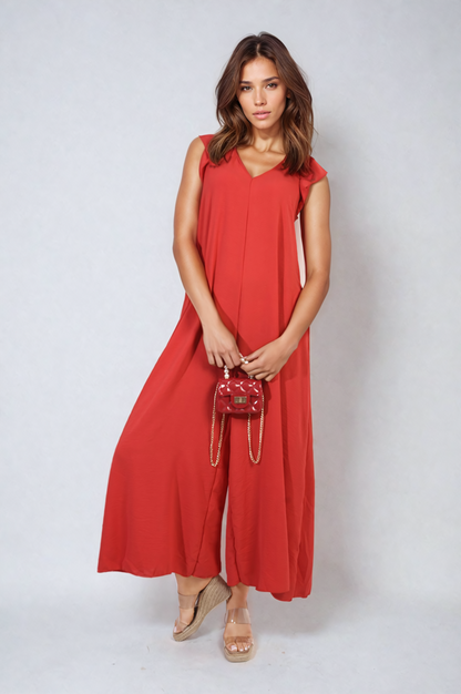 She Wears Glory™ Ruffle Sleeve V-Neck Loose Waist Wide Leg Jumpsuit