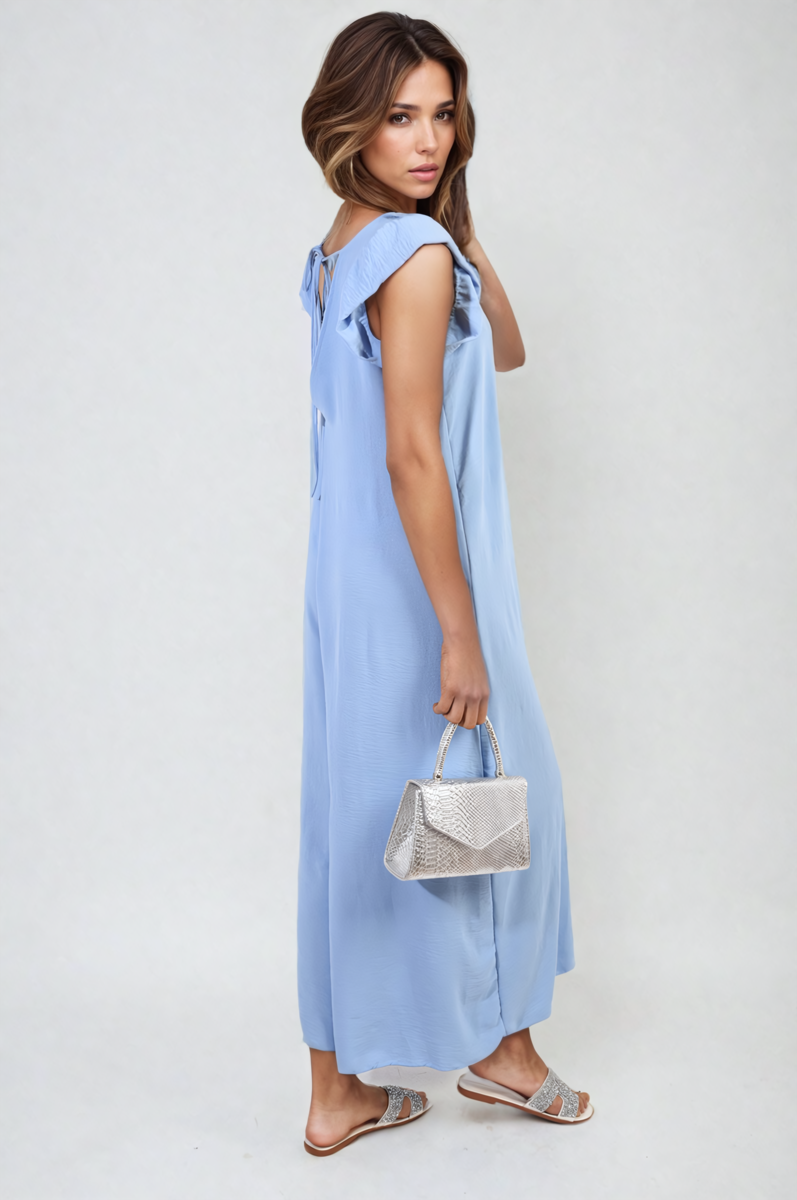 She Wears Glory™ Ruffle Sleeve V-Neck Loose Waist Wide Leg Jumpsuit