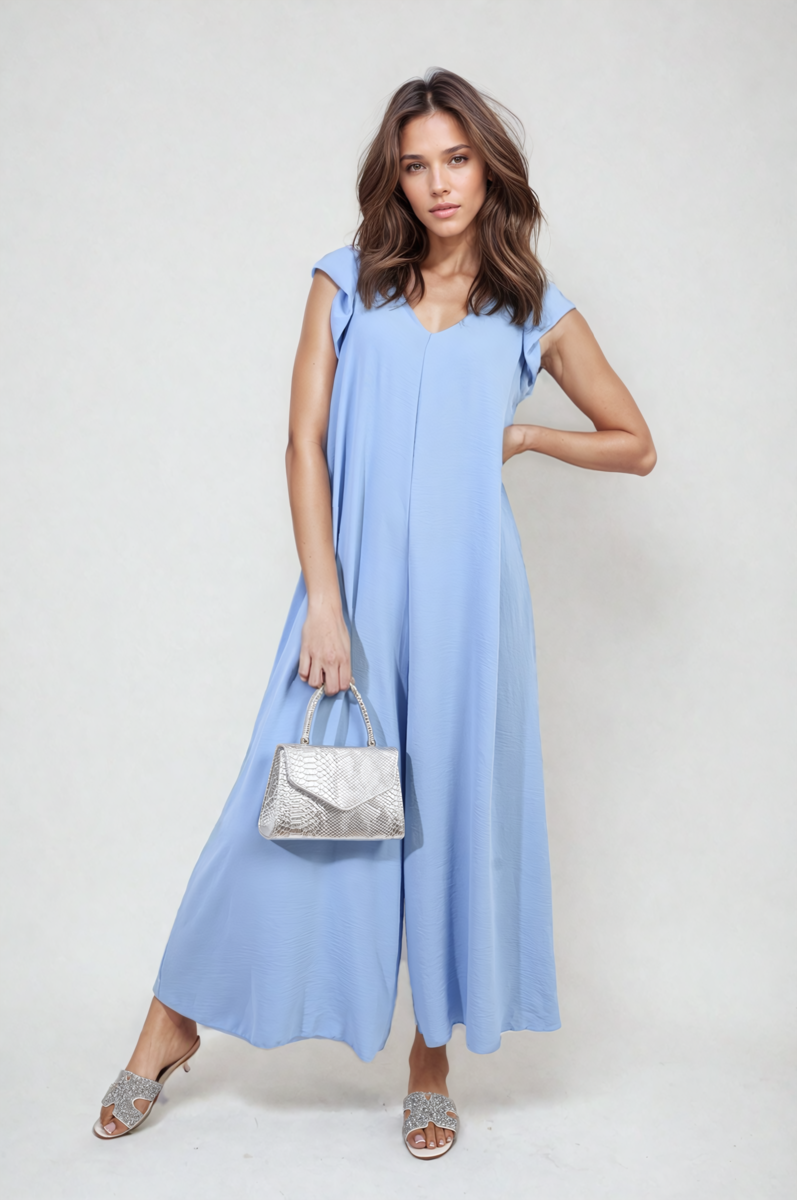She Wears Glory™ Ruffle Sleeve V-Neck Loose Waist Wide Leg Jumpsuit