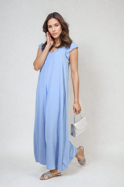 She Wears Glory™ Ruffle Sleeve V-Neck Loose Waist Wide Leg Jumpsuit