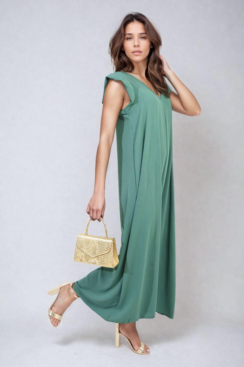 She Wears Glory™ Ruffle Sleeve V-Neck Loose Waist Wide Leg Jumpsuit