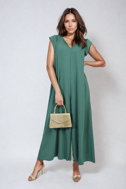 She Wears Glory™ Ruffle Sleeve V-Neck Loose Waist Wide Leg Jumpsuit