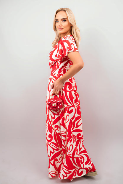 Printed Short Sleeve Button Down V-Neck Maxi Dress - She Wears Glory Beverly Hills