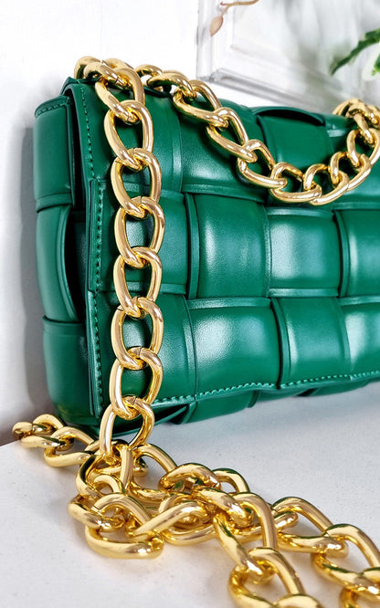 She Wears Glory™ Woven Bag with Chain Strap